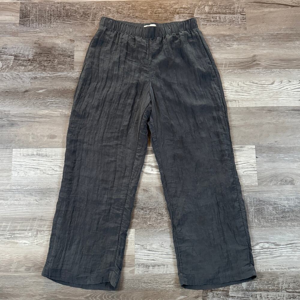 Abercrombie & Fitch Charcoal Gray Crinkle Wide Leg Pull On Pants Minimalist M